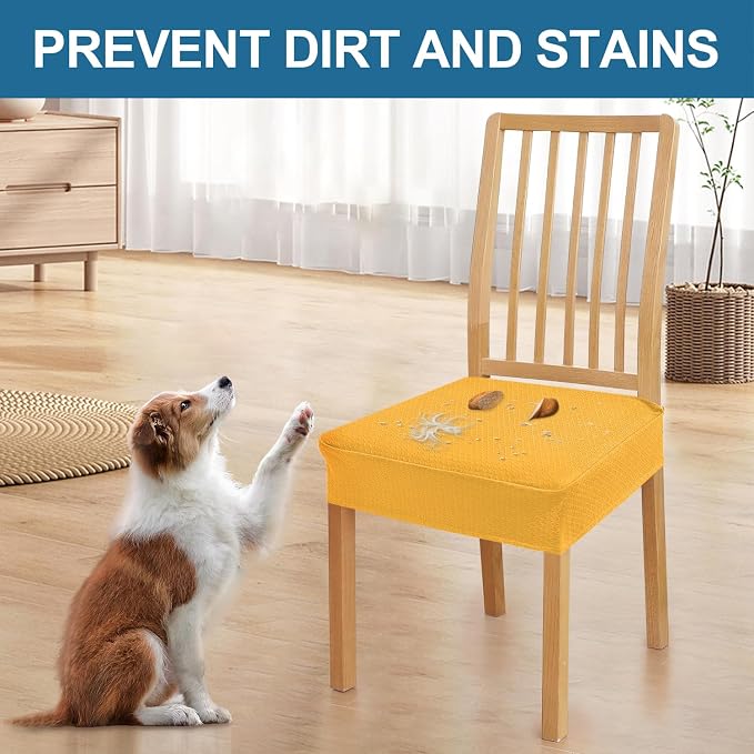 Smiry Waterproof Seat Covers for Dining Room Chairs Set of 6, Stretch Jacquard - Image 6
