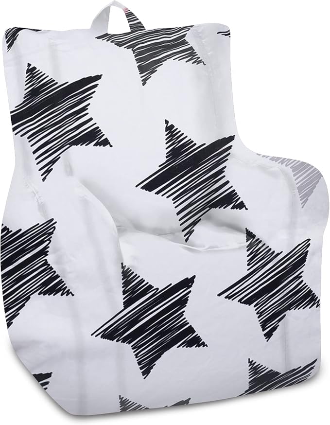 Posh Creations Bean Bag Chair Structured Seat for Toddlers and Kids, Comfy Chair for Gaming, Reading, and Watching TV for Children, Pasadena Chair, Canvas - Sketchy Stars