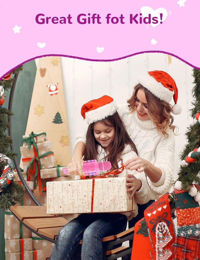 Amazmic Toys for Girls, Kids Karaoke Microphone Toddler Microphone for Kids with Lights, Birthday Gift for Girls, Boys Toy Age 3 4 5 6 7 8 9 10-14+(Pinkcolor)