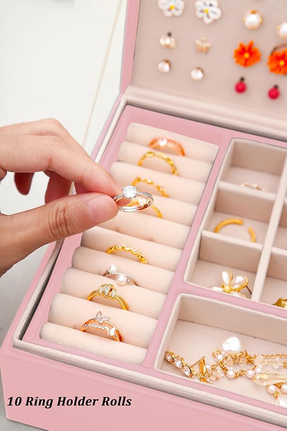 Girls Jewelry Box Earring Holder Organizer for Girls Earring Organizer Teen Jewelry Box Organizer for Girls Pink jewelry Boxes for Earrings Necklaces Rings Stud Earrings Box Organizers Teens
