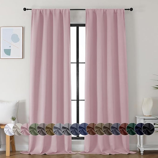 Simplebrand Ava Blush Blackout Curtains for Bedroom 96 Inches Long 2 Panels, Solid Thermal Insulated, Energy Saving Nursery Window Treatment Curtains Blackout Drapes, W40 x L96 Inch, Blush