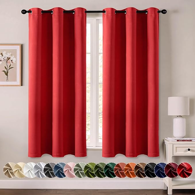 MIULEE Christmas Red Blackout Curtains for Bedroom Living Room 45 Inches Long 2 Panels, Thermal Insulated Room Darkening Drapes Solid Grommet Top Light Blocking Window Treatments 40x45 Inch