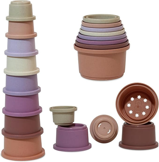 Stacking Cups Baby Toy Educational Cup Stacking Set 8-Pc Stackable Cups with Number Rainbow Nesting Cups for Babies 6-12 Months Stacking Cups for Toddlers 1-3 Perfect for Indoor/Outdoor