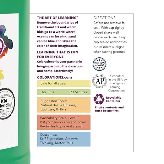Colorations Paraben-Free Tempera Paint for Kids - 1 Gallon, Vibrant Green. Non-Toxic and Made in the USA, Classroom Must Haves, Bulk Arts and Crafts Supplies