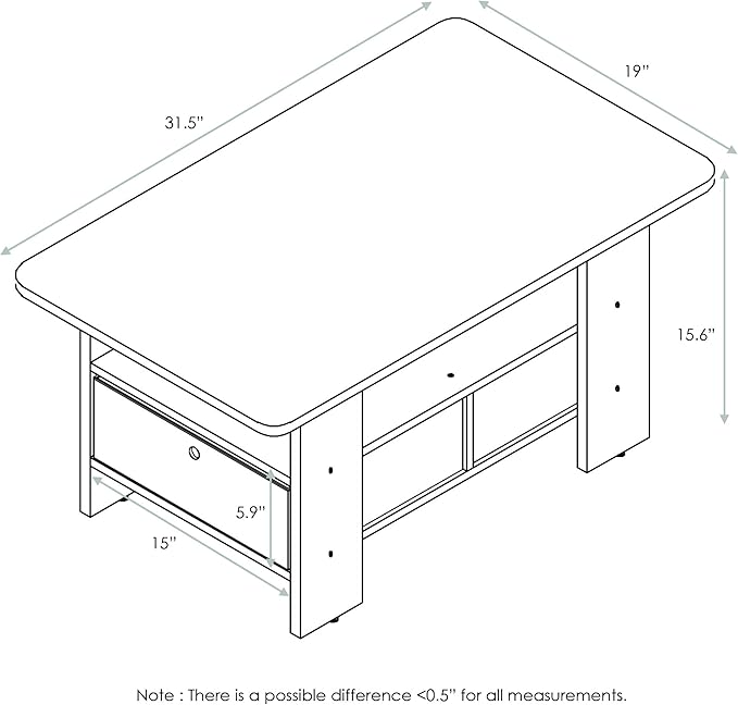 Furinno Coffee Table with Bins, Espresso/Brown - Image 3