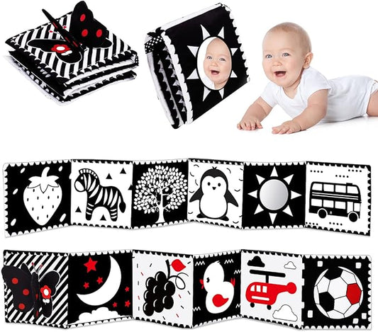 Thremhoo Black and White High Contrast Baby Toys 0-6 Months Soft Book for Brain Development, Tummy Time, Sensory, Montessori Learning Activities