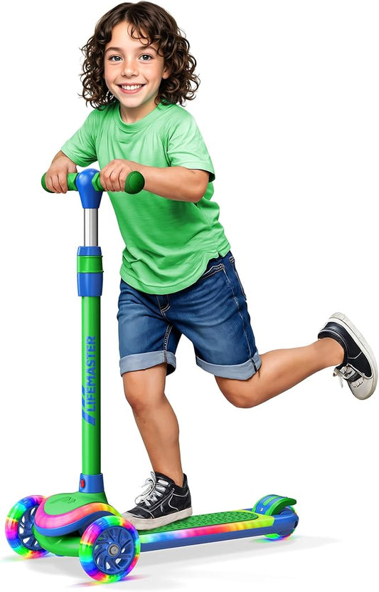 3-Wheel Kids Scooter with Multi-Color Lights on Deck & Wheels – 5-Height Adjustable Handlebar, Wide Anti-Slip Deck, Child Safety Certified, Boys & Girls Ages 3+ Supports Up to 150 lbs