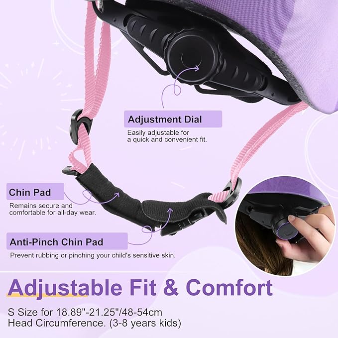 Vvinca Kids Toddlers Bike Helmet Adjustable for Ages 3-5-8 Years, Knee Pads and Elbow Pads Set Wrist Guard Sports Protective Gear Set for Roller Skate Bicycle Skateboard Scooter Girl Boy Birthday Gift