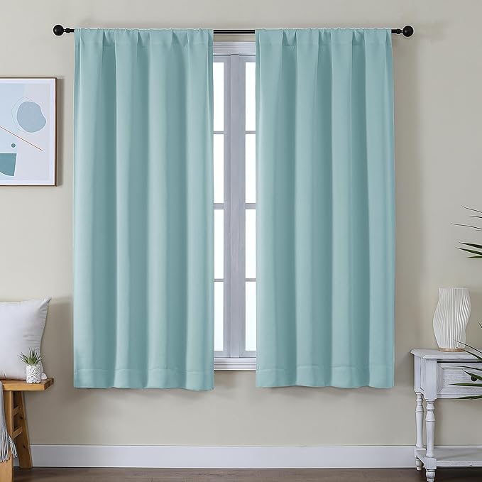 Simplebrand Ava Aqua Blackout Curtains for Bedroom 63 Inch Length 2 Panels Set, Nursery Thermal Insulated Energy Saving Rod Pocket Window Treatment Curtains Blackout Drapes, W40 x L63 Inch, Aqua
