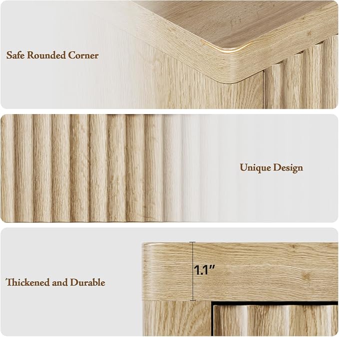 Fluted Nightstand with 3 Drawers, Tall Bed Side Table with Metal Handle - Image 6