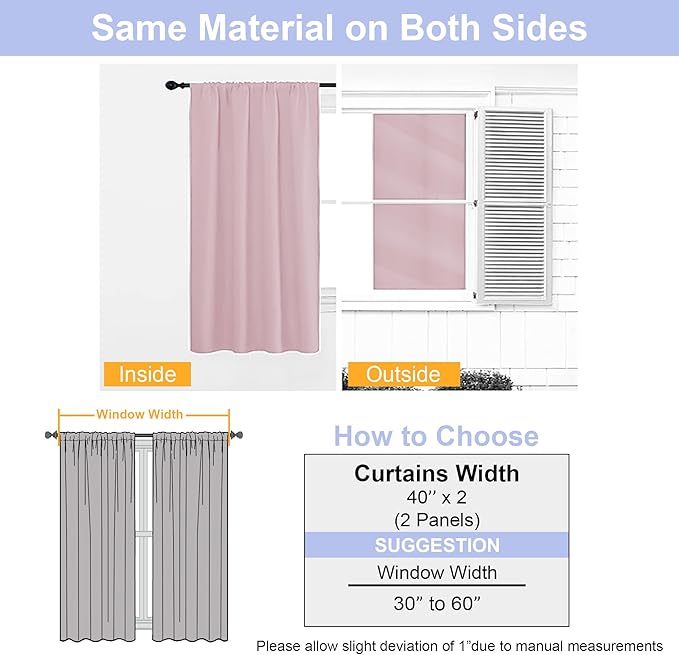 Simplebrand Ava Blush Short 36 Inches Blackout Curtain 2 Panels Set, Half Window Rod Pocket Privacy Curtain Tiers for Kitchen, Curtains Blackout for Bathroom Shades, W40 x L36 Inch, Blush