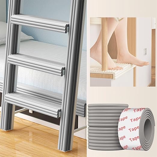 Bunk Bed Ladder Pads,Traction Treads for Stair Steps,Self-Adhesive Bunk Bed Ladder Cover Foam Padding,Soft Extra-Wide Edge Protector,Furniture 6.5 Ft Gray