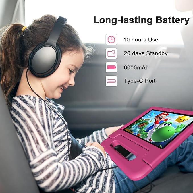 Tablet for Kids, 10 Inch Kids Tablet Android, 64GB, Octa-Core, WiFi 6, Big Battery, Google Kids Space, Parental Control 1280 * 800 HD Display Pink