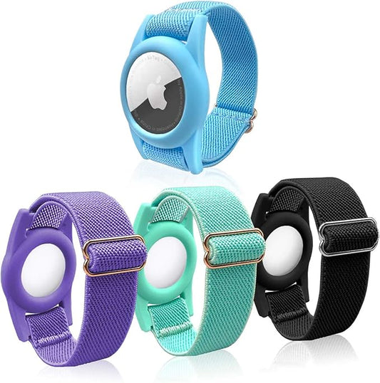 ThingsBag 4 Pack Kids Bracelet for AirTag, Holder with Adjustable Stretchy Nylon Watch Band, Anti-Lost for Apple Air Tag Case Loop for Child, Toddler, Wallet, AirTag Wristband Kids (Colorful)