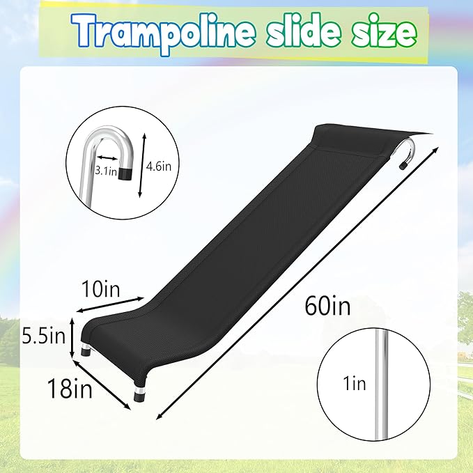 Trampoline Slide, 10FT 12FT 14FT 15FT 16FT Trampoline Universal Slides, Trampoline Accessories with Cushioning Effect, Suitable for Children to Climb Up and Slide Down, Safety Slider (Silver)