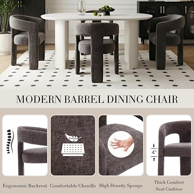 Modern Chenille Dining Chairs Set of 2, Upholstered Barrel Chairs - Image 4