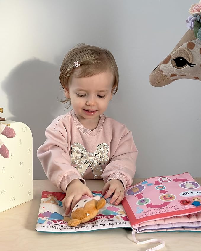 Interactive Sensory Soft Cloth Book, Educational Crinkle Quiet Activity Busy Book for Babies,Toddler Travel Toy Gift for Boys and Girls (Hello Potty)