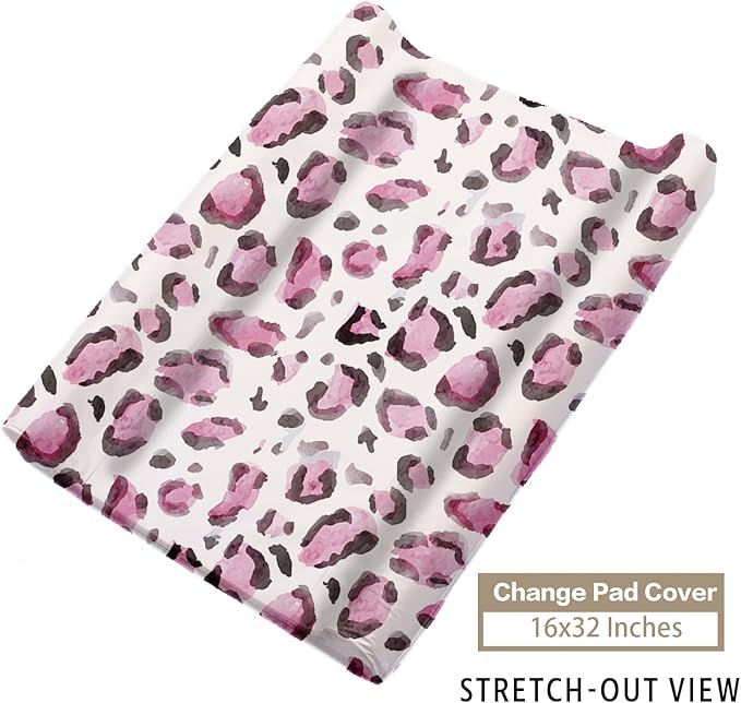 Custom Name Crib Bedding Set - Pink Leopard Theme, Personalized Nursery Bedding 3-Piece Set– Soft Blanket, Fitted Sheet, Changing Pad Cover – for Newborns Girls Nursery Gifts