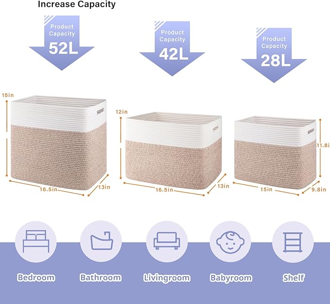 OIAHOMY Storage baskets for Shelf, Large Collapsible Storage Bins, Blanket Basket Living Room, 16.5 x 13 x 15 Inches-Pack of 2-Brown