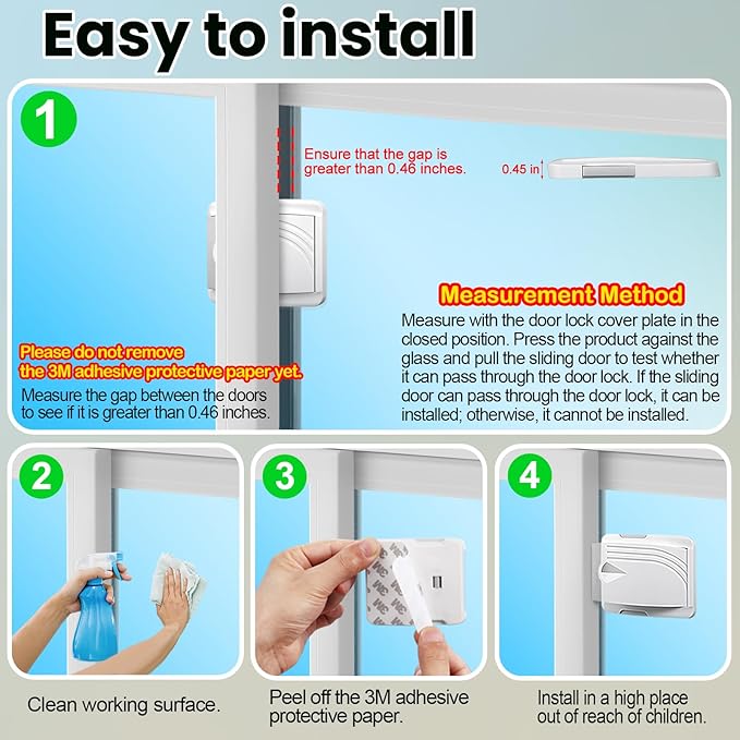 Sliding Door Lock 4 Pack, Child Safety Lock For Sliding Glass Doors, Easy To Install, Keeps Your Baby Out Of Danger, For Sliding Glass Doors, Sliding Windows, Sliding Closets, Etc (Grey)