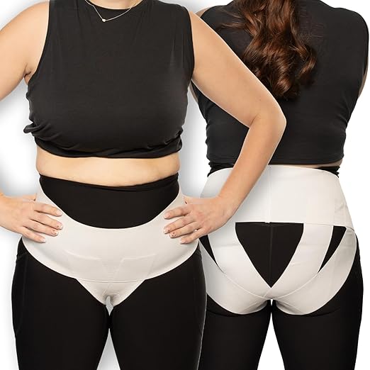 Women's Pelvic Support Belt - Uterus & Bladder Girdle | Postpartum Recovery, Pain Relief | High Waist White (Large)