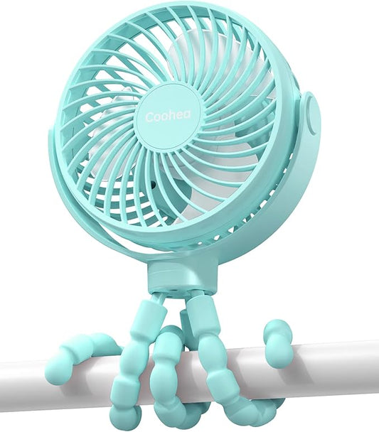 Stroller Fan Clip on for Baby, 4000mAh Rechargeable Battery Operated, Flexible Tripod, 3 Wind Speed, 360° Rotatable, Small Cooling Portable Fan for Car Seat Crib Bike Travel Beach, Blue