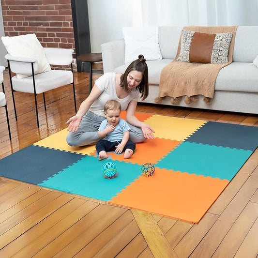 MioTetto Foam Floor Tiles for Kids - Non-Toxic Comfortable Baby Play Mat and Interlocking Foam Tiles, Fits with 74x74 Playpen Mat for Crawling & Development, Soft Play Mat for Babies 6-12 Months