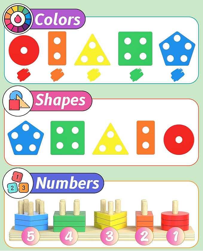 Montessori Toys for 1 2 Year Old Girl and Boy Birthday Gifts, Shape Sorter Wooden Toys for Toddlers Age 1-3 2-4, Learning Educational Sensory Stacking Toddler Puzzles