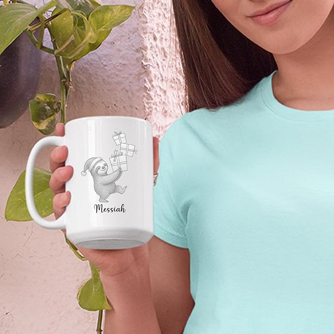 Sloth Ceramic Mug Cup Gift For Sloths Lover Boyfriend Girlfriend Birthday Christmas, Personalized Animal White Accent Tea Cup 11 15 Oz, Custom Name Sloths Coffee Mug Gift For Family Friends Besties