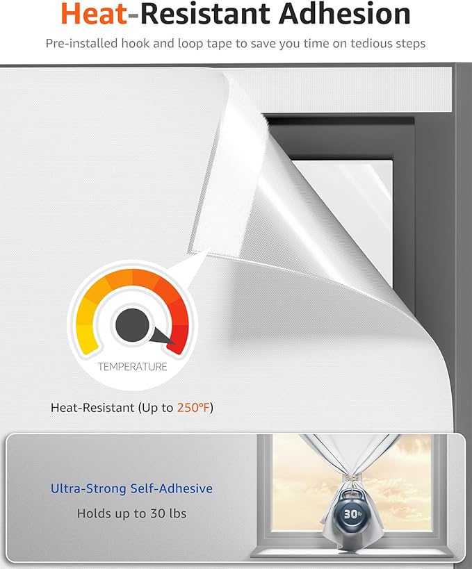 Sumobaby Blackout Curtains for Bedroom 34"x60" Portable No Drill Black Out Window Cover with Upgraded Hook&Loop Tapes,100% Blackout Shades,Thermal Insulated Blinds for Bedroom,Nursery(1 Panel,White)