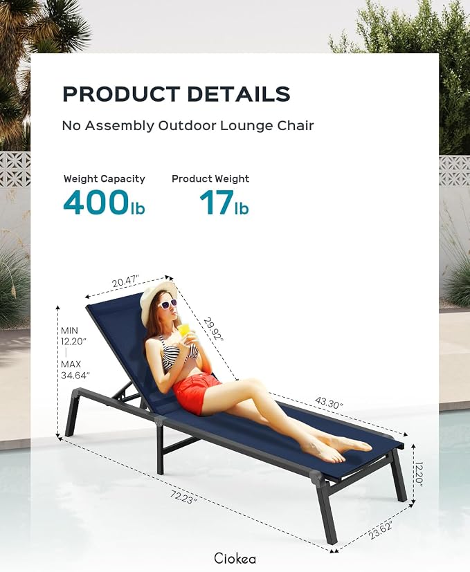 Ciokea Aluminum Foldable Lounge Chairs Set of 2 - Image 2