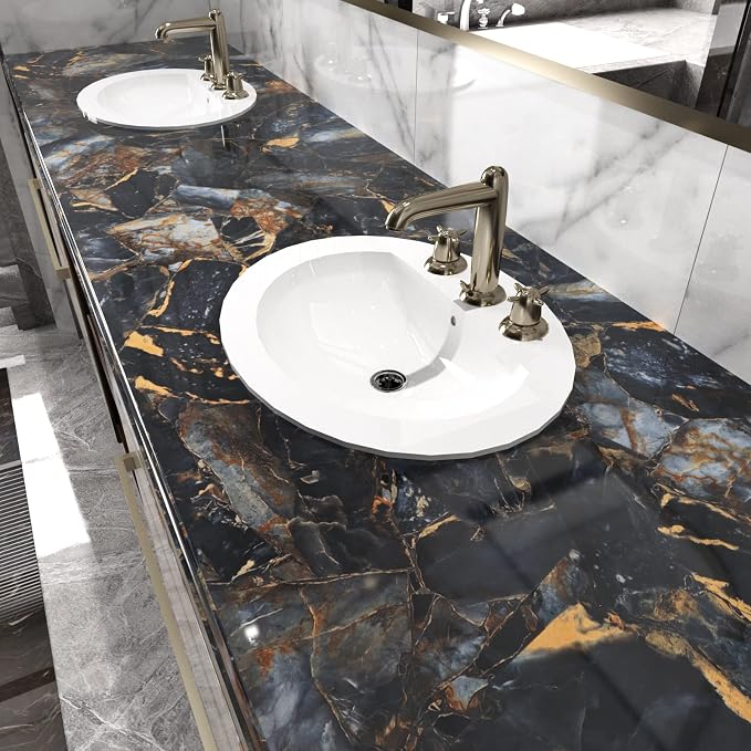Marble Black/Purple Contact Paper Peel and Stick Countertops Gold Wallpaper - Image 3