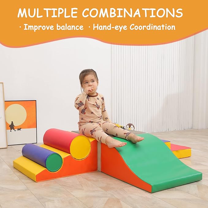 Toddler Foam Climbing Set Indoor - Kids Climb & Crawl Soft Activity Playset - Toddler Climber Gymnastics Equipment for Walking in Balance