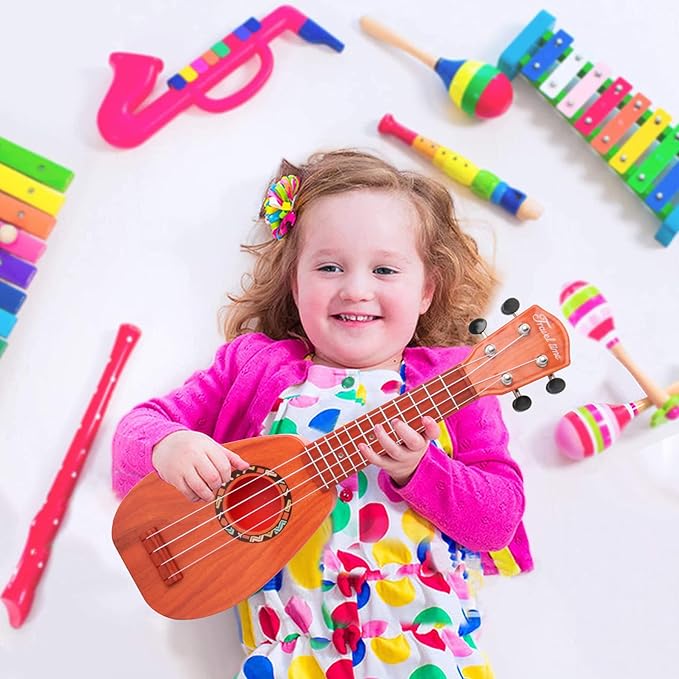 YOLOPARK 17" Kids Toy Guitar for Girls Boys, Mini Toddler Ukulele Guitar with 4 Strings Keep Tones Can Play for 3, 4, 5, 6, 7 Year Old Kids Musical Instruments Educational Toys for Beginner
