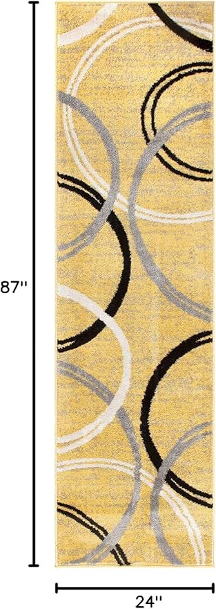 Rugshop Modern Wavy Circles Design Runner Rug 2' x 7'2" Yellow