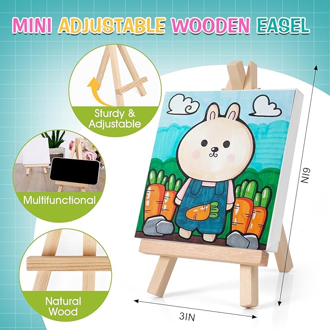 ESRICH 20 Set Mini Canvas Painting Kit, Minis Acrylic Paint Set, Valentines Day Gifts,4*4in Stretched Canvas with Easel, Acrylic Paints,Brushes,Palette,Mini Easel Canvas for Kids Adults Painting Party