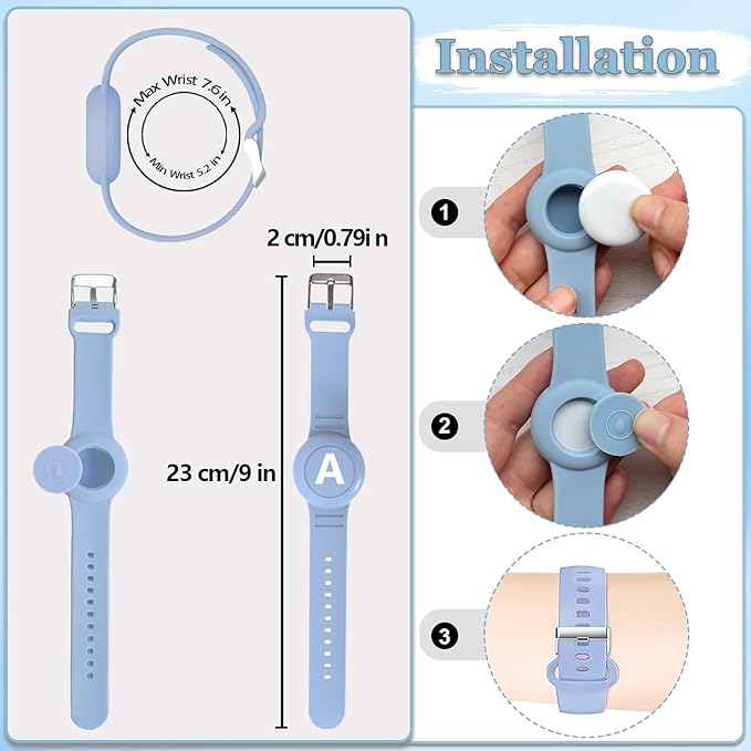 Waterproof Bracelet for AirTag Kids, Personalized Initial Letter Hidden Holder Compatible with Air Tag, Silicone Case for Airtag Adjustable Anti-Lost GPS Tracker for Toddler Child Elder, A