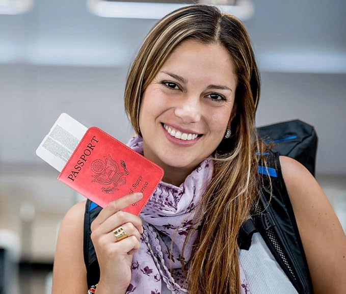 Passport Holder Cover Wallet Travel Essentials Leather Rfid Blocking Case Vacation Luggage Must Haves Travel Accessories for Men Women (116#Grey)