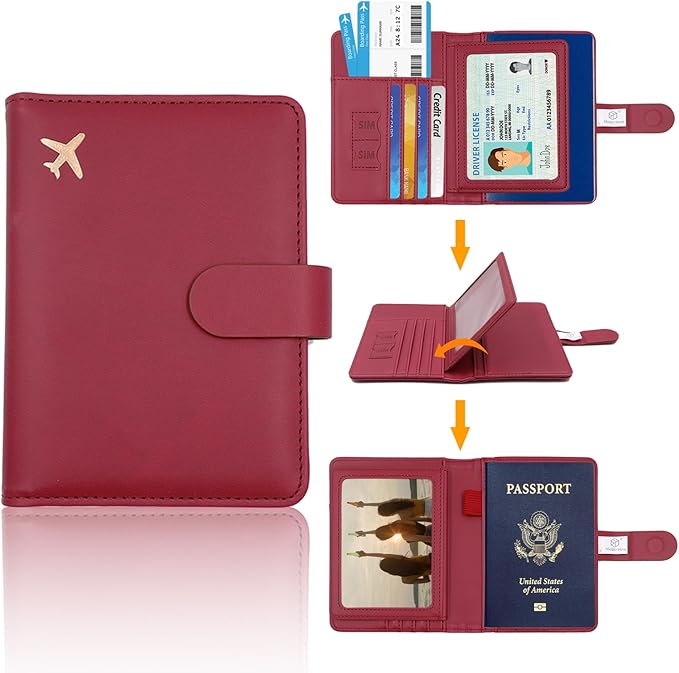 Melsbrinna Rfid Passport Holder for Travel women/Men, Cute Passport Wallet Rfid Blocking Card Slots, Rfid Passport Cover/CaseTravel Wallet, Passport Book Holder (1, Red3)