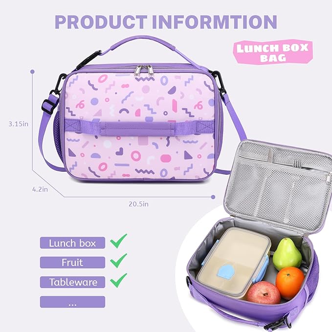 mygreen 3PCS Kids Backpack Set - Waterproof Bookbag with Lunch Box for Girls Ages 3-12, Adorable Cartoon Prints for School & Outdoor Use Pink Mermaid