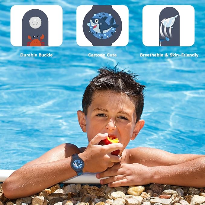 R-fun Waterproof Air Tag Bracelets [2 Pack] Compatible with Apple Air Tag Finders with Cartoon Pattern,Anti Lost GPS Item Finders Case Cover,Gray Car/Blue Shark