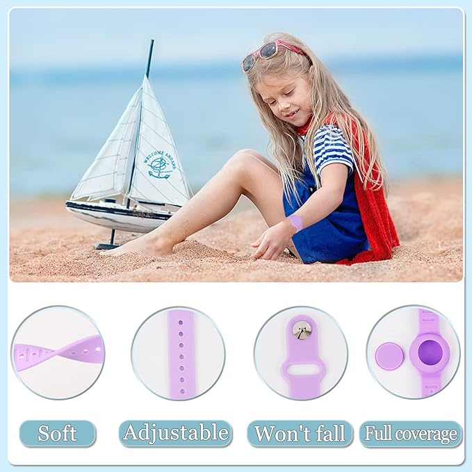 Kids Waterproof Airtag Bracelet Compatible with Apple AirTag, Hidden Silicon Protective Case for Air Tag GPS Tracker Holder, Adjustable Anti-Lost Watch Band for Toddler Child (Cyan & Purple)