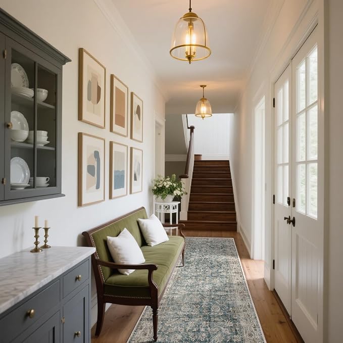 Washable Kitchen Rug Runners for Hallways: 2'x10' Bedroom Rug with Non Slip Backing Low-Pile Soft Indoor Floor Carpet Runner for Indoor Entryway Hallways Kitchen Laundry Room Farmhouse