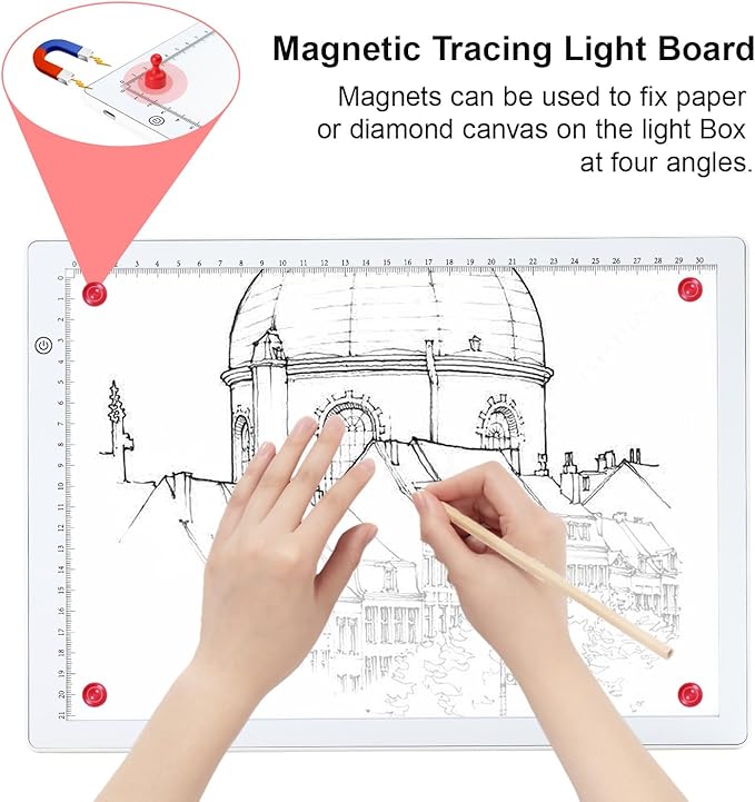 Zocelight A4 Light Box for tracing,Ultra-Thin Magnetic led Light pad for Diamond Painting,3 Level dimming Copy Board for Drawing,Sketching,Tattoo,Light Board for Artists,X-ray Viewing,Weeding Vinyl