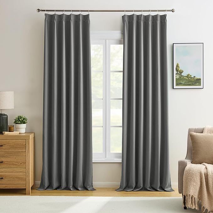 KEQIAOSUOCAI Custom Pleat Block Out Bedroom Curtains & Drapes 92 Inches Long, Thermal Insulated Cabin Accordion Style Vertical Pleat Draft for Living Room 40 x 92-inch,Grey Color