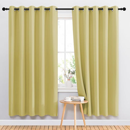 NICETOWN Room Darkening Curtain Panels 72 - Window Treatment Energy Saving Thermal Insulated Solid Grommet Room Darkening Drapes for Living Room (Paler Yellow, 1 Pair, 66 by 72-Inch)