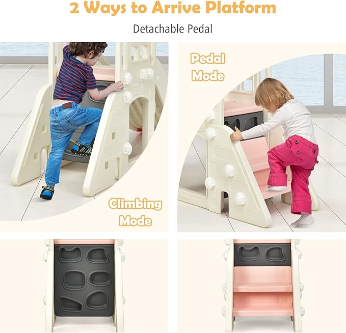 BABY JOY Toddler Large Slide, 6 in 1 Slide for Kids with Basketball Hoop, Ring Toss, 2 in 1 Convertible Climbing Way, Freestanding Kids Slide Climber Set for Indoors Outdoor Boys Girls Gifts Present