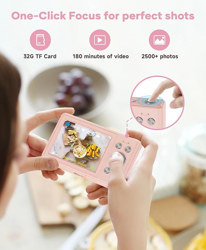 WONNIE Digital Camera 56MP, FHD 1080P Point & Shoot Camera with 32GB SD Card, 2 Batteries, and Lanyard, Ideal for Kids & Teens, Suitable Gift for Girls Pink, 3-Pack