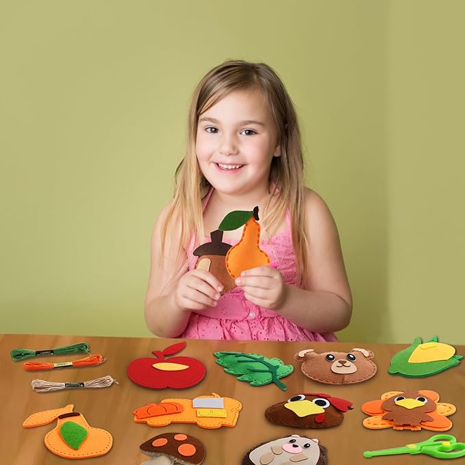 ZOIIWA 16 Sets Fall Sewing Kit Autumn DIY Stuffed Craft Kit Fall Pumpkin DIY Sewing Set for Kids Thanksgiving Felt Ornaments Decorations for Beginners Educational Craft Toys Gifts for Boys Girls