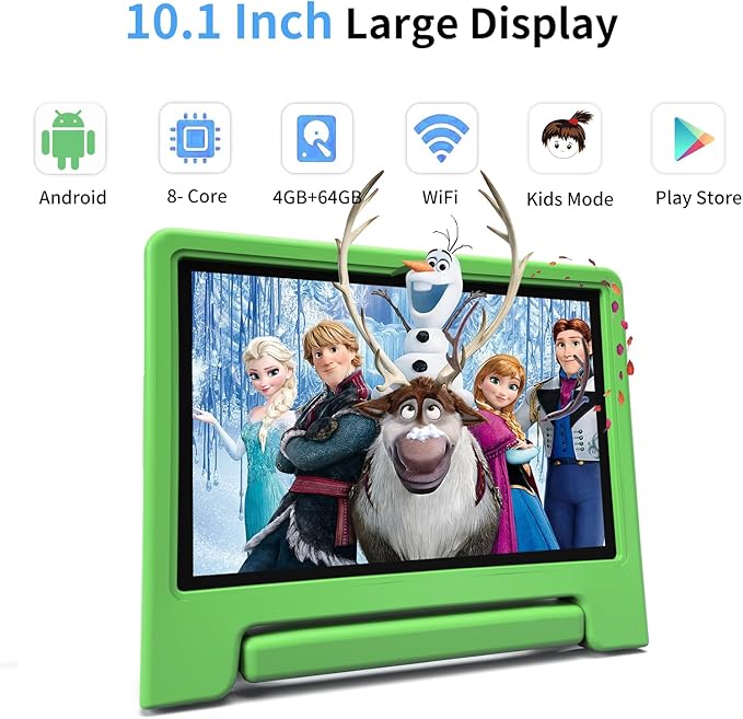 Tablet for Kids, 10 Inch Kids Tablet Android, 64GB, Octa-Core, WiFi 6, Big Battery, Google Kids Space, Parental Control 1280 * 800 HD Display Green